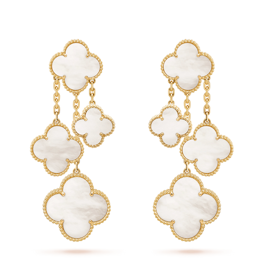 [⭐Clover Jewelry]CLOVER EARRINGS WHITE MOP 4 MOTIFS GOLD