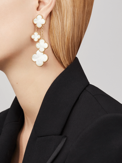 [⭐Clover Jewelry]CLOVER EARRINGS WHITE MOP 4 MOTIFS GOLD