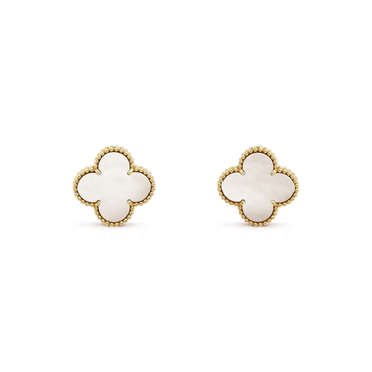 [⭐Clover Jewelry]CLOVER MEDIUM 1 MOTIFS  WHITE MOP STUD EARRINGS