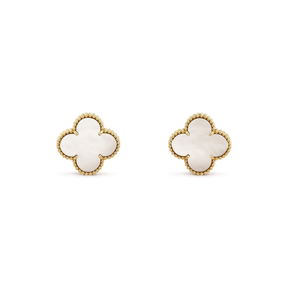 [⭐Clover Jewelry]CLOVER MEDIUM 1 MOTIFS  WHITE MOP STUD EARRINGS