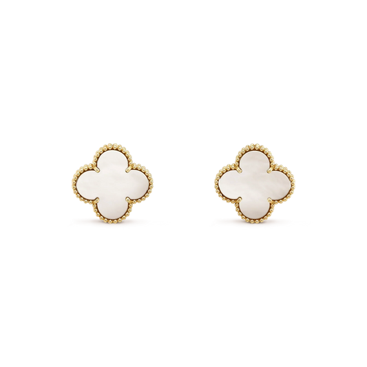 [⭐Clover Jewelry]CLOVER MEDIUM 1 MOTIFS  WHITE MOP STUD EARRINGS