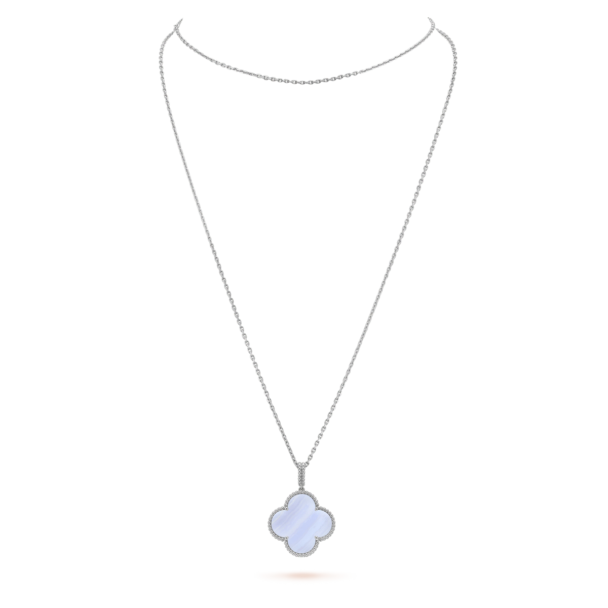 [⭐Clover Jewelry]CLOVER SILVER CHALCEDONY BIG CLOVER NECKLACE