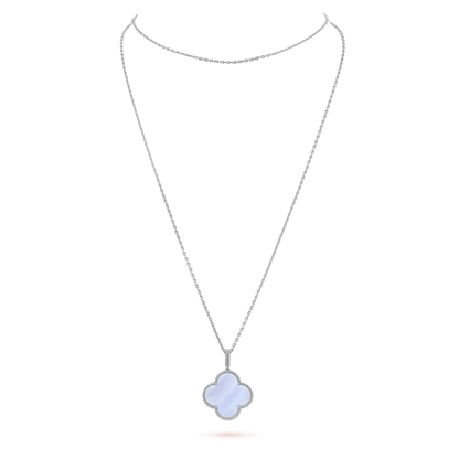 [⭐Clover Jewelry]CLOVER SILVER CHALCEDONY BIG CLOVER NECKLACE