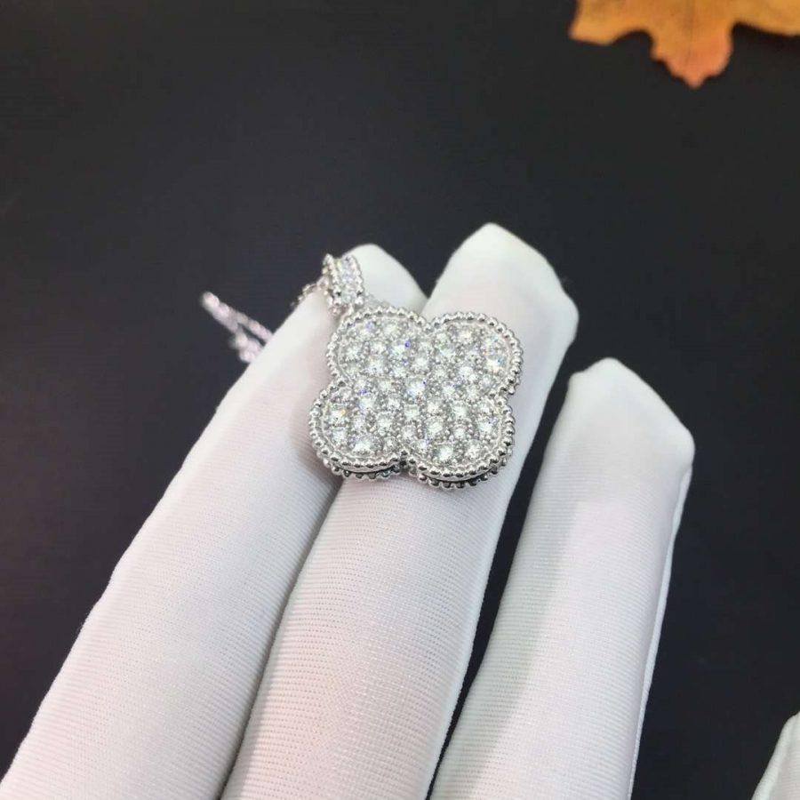 [⭐Clover Jewelry]CLOVER 25MM SILVER FULL DIAMOND BIG CLOVER NECKLACE