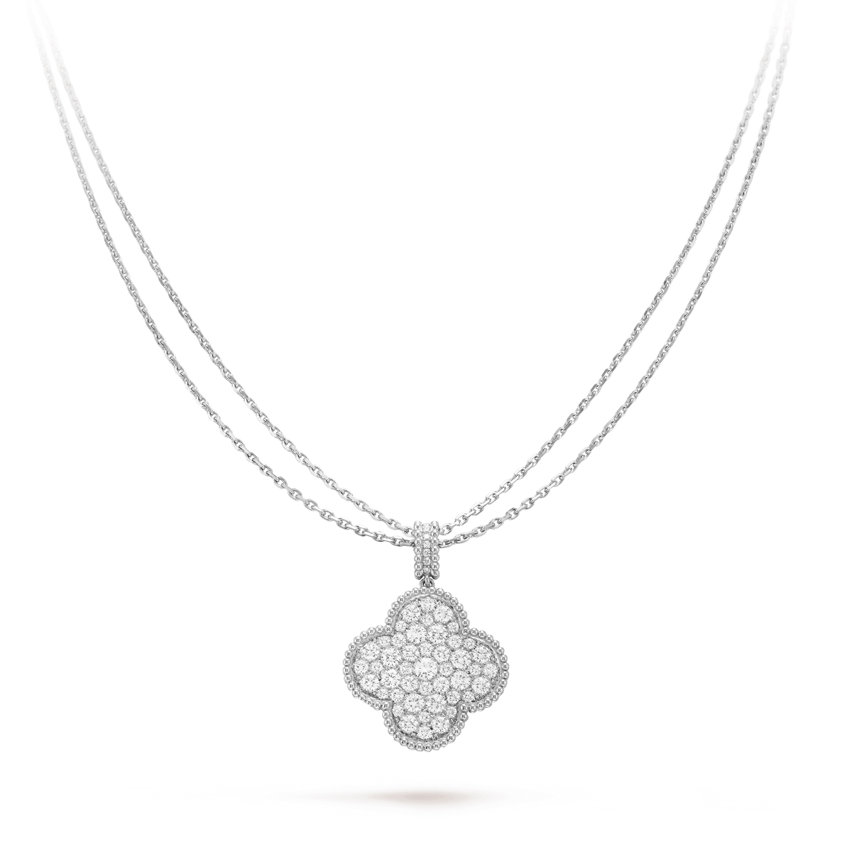 [⭐Clover Jewelry]CLOVER 25MM SILVER FULL DIAMOND BIG CLOVER NECKLACE