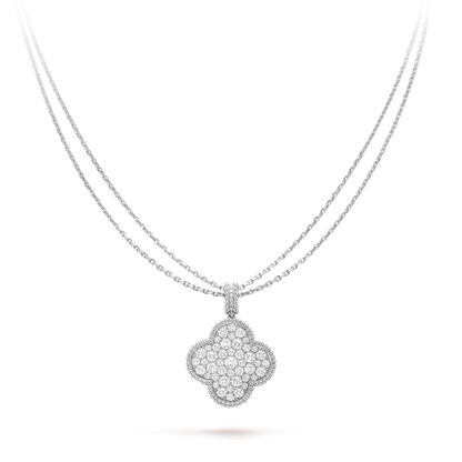 [⭐Clover Jewelry]CLOVER 25MM SILVER FULL DIAMOND BIG CLOVER NECKLACE