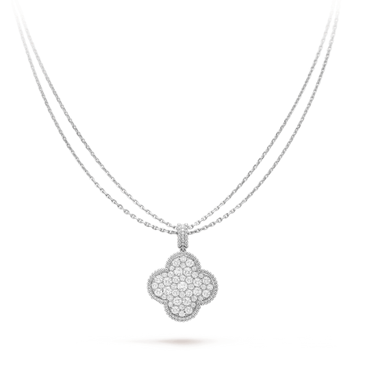 [⭐Clover Jewelry]CLOVER 25MM SILVER FULL DIAMOND BIG CLOVER NECKLACE