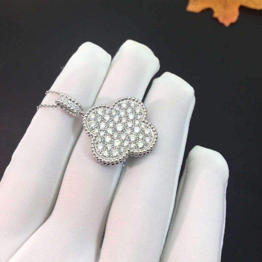 [⭐Clover Jewelry]CLOVER 25MM SILVER FULL DIAMOND BIG CLOVER NECKLACE