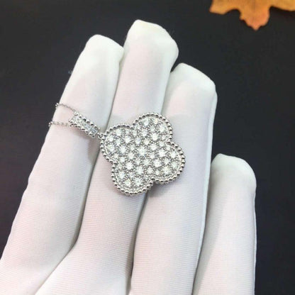 [⭐Clover Jewelry]CLOVER 25MM SILVER FULL DIAMOND BIG CLOVER NECKLACE