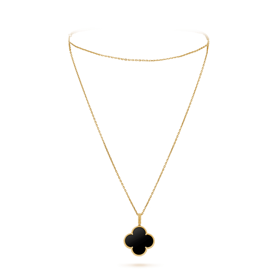 [⭐Clover Jewelry]CLOVER 25MM GOLD ONYX BIG CLOVER NECKLACE