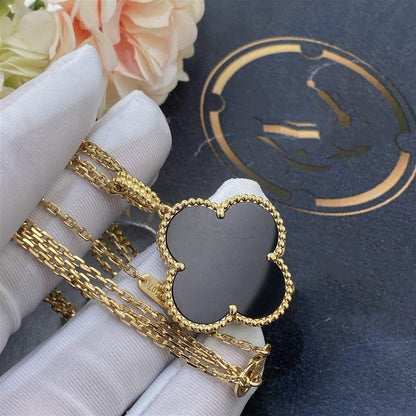 [⭐Clover Jewelry]CLOVER 25MM GOLD ONYX BIG CLOVER NECKLACE