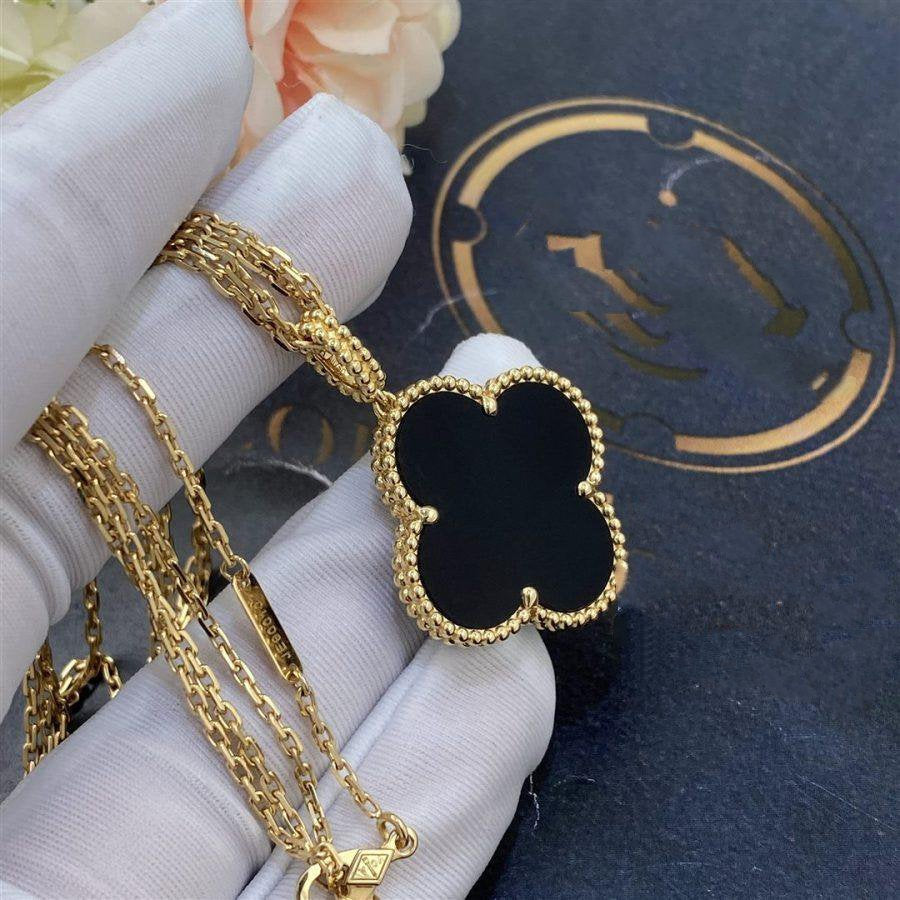 [⭐Clover Jewelry]CLOVER 25MM GOLD ONYX BIG CLOVER NECKLACE