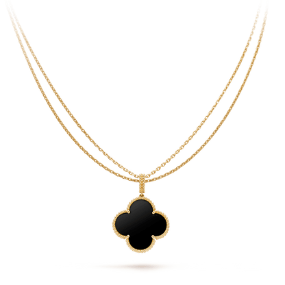 [⭐Clover Jewelry]CLOVER 25MM GOLD ONYX BIG CLOVER NECKLACE