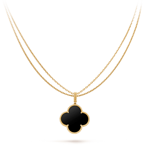[⭐Clover Jewelry]CLOVER 25MM GOLD ONYX BIG CLOVER NECKLACE