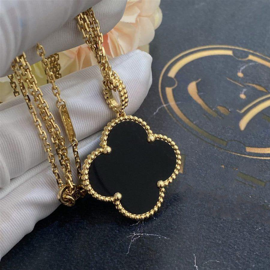 [⭐Clover Jewelry]CLOVER 25MM GOLD ONYX BIG CLOVER NECKLACE