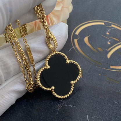 [⭐Clover Jewelry]CLOVER 25MM GOLD ONYX BIG CLOVER NECKLACE