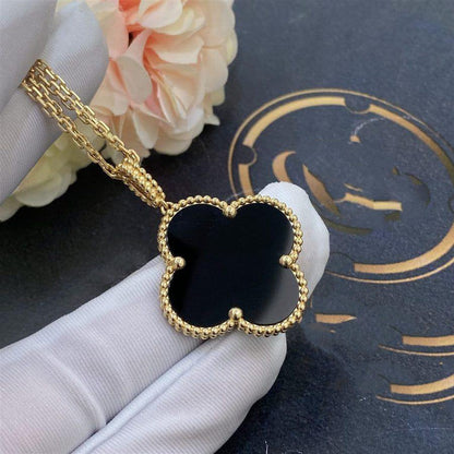 [⭐Clover Jewelry]CLOVER 25MM GOLD ONYX BIG CLOVER NECKLACE