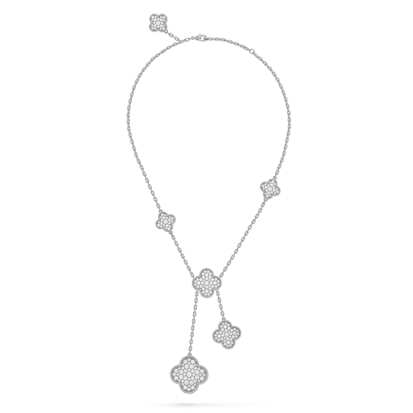[⭐Clover Jewelry]CLOVER 5 MOTIFS SILVER DIAMONDS NECKLACE