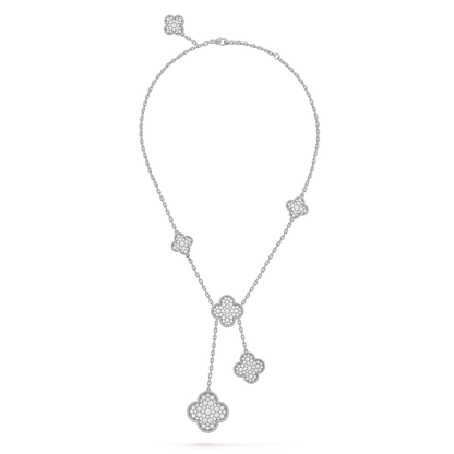 [⭐Clover Jewelry]CLOVER 5 MOTIFS SILVER DIAMONDS NECKLACE