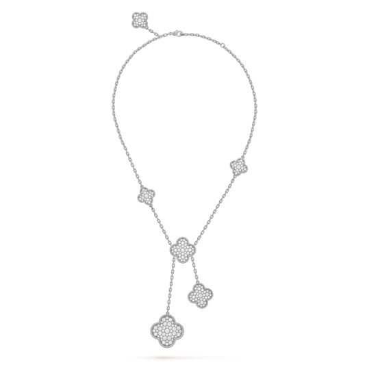 [⭐Clover Jewelry]CLOVER 5 MOTIFS SILVER DIAMONDS NECKLACE