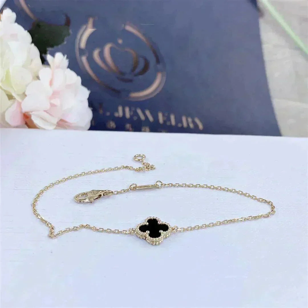 [⭐Clover Jewelry]CLOVER ONYX SINGLE FLOWER BRACELET