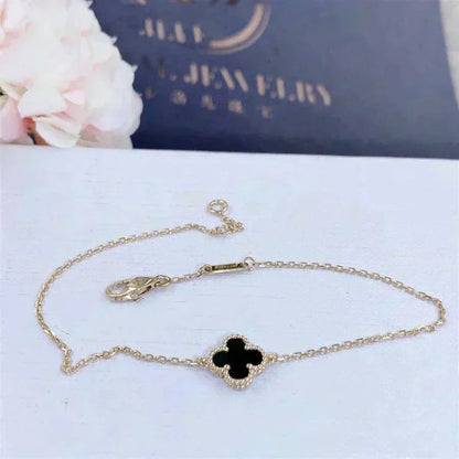 [⭐Clover Jewelry]CLOVER ONYX SINGLE FLOWER BRACELET