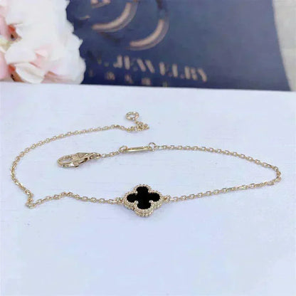 [⭐Clover Jewelry]CLOVER ONYX SINGLE FLOWER BRACELET