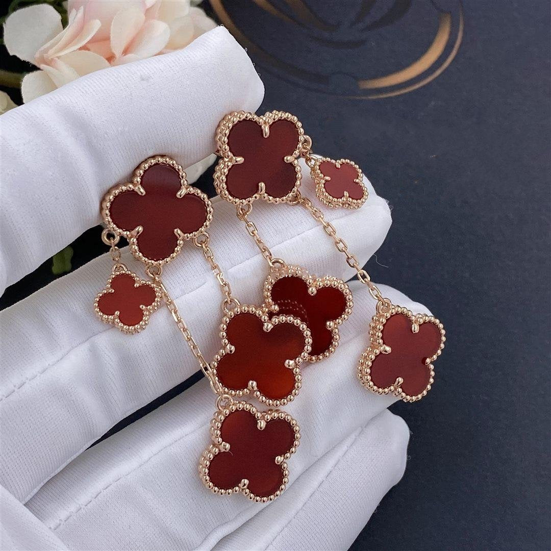 [⭐Clover Jewelry]CLOVER EARRINGS CARNELIAN 4 MOTIFS PINK GOLD