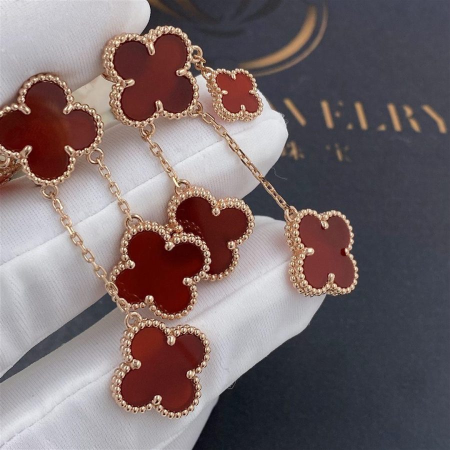 [⭐Clover Jewelry]CLOVER EARRINGS CARNELIAN 4 MOTIFS PINK GOLD