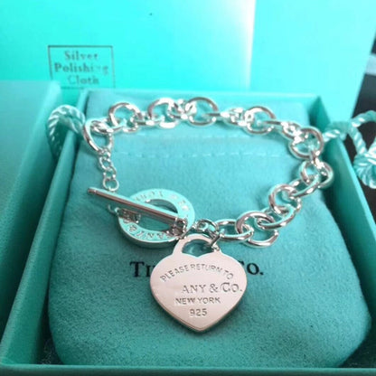 [Clover Jewelry]LOVE HEART PIN BUCKLE RETURN TO TIF SILVER BRACELET