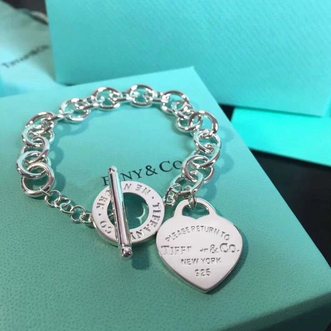 [Clover Jewelry]LOVE HEART PIN BUCKLE RETURN TO TIF SILVER BRACELET