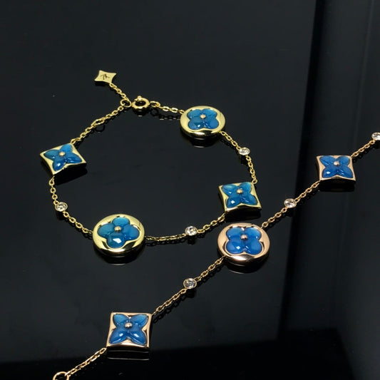 [⭐Clover Jewelry]STAR AND SUN 4 MOTIF BLUE BRACELET