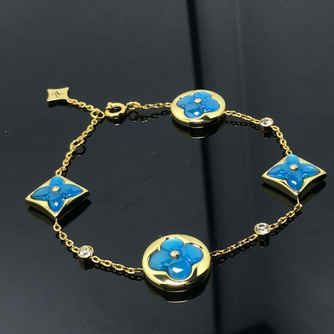 [⭐Clover Jewelry]STAR AND SUN 4 MOTIF BLUE BRACELET