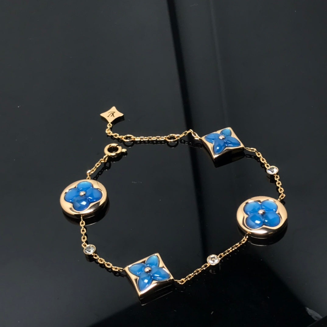 [⭐Clover Jewelry]STAR AND SUN 4 MOTIF BLUE BRACELET