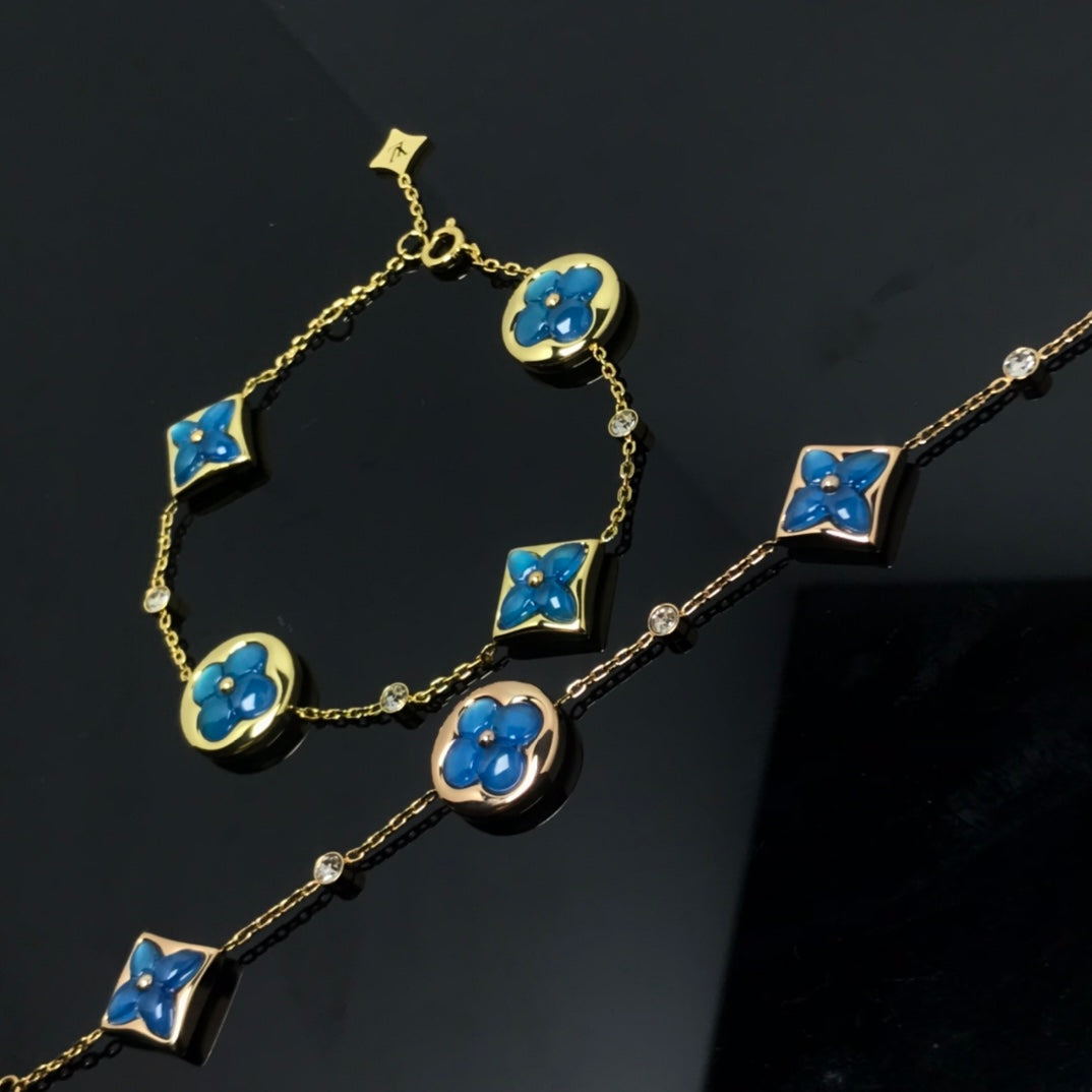 [⭐Clover Jewelry]STAR AND SUN 4 MOTIF BLUE BRACELET