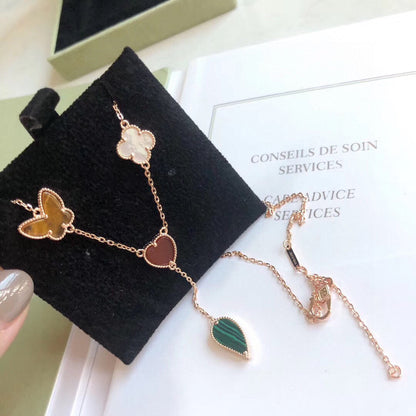 [⭐Clover Jewelry]LUCKY SPRING 4 MOTIFS ROSE GOLD NECKLACE