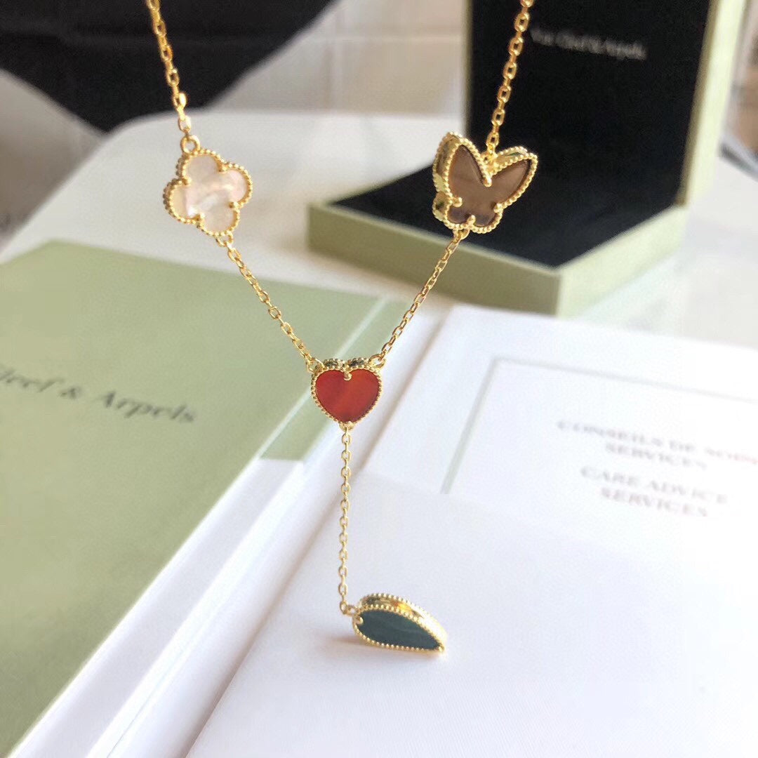 [⭐Clover Jewelry]LUCKY SPRING 4 MOTIFS ROSE GOLD NECKLACE