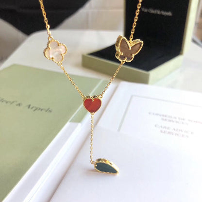[⭐Clover Jewelry]LUCKY SPRING 4 MOTIFS ROSE GOLD NECKLACE