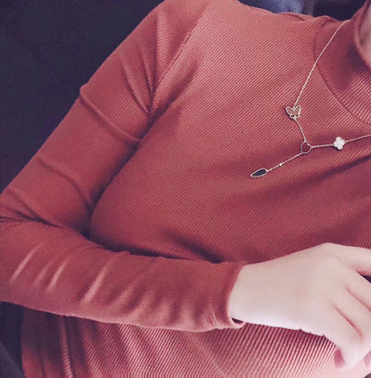 [⭐Clover Jewelry]LUCKY SPRING 4 MOTIFS ROSE GOLD NECKLACE