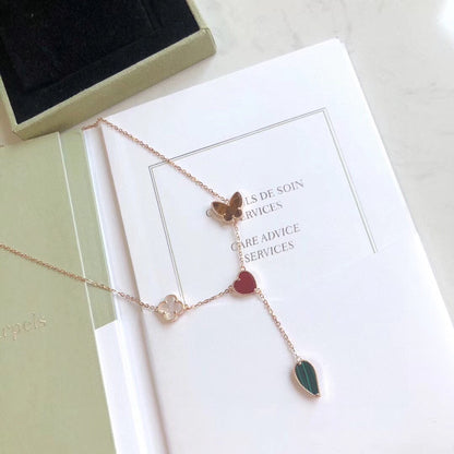 [⭐Clover Jewelry]LUCKY SPRING 4 MOTIFS ROSE GOLD NECKLACE