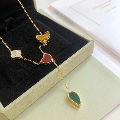 [⭐Clover Jewelry]LUCKY SPRING 4 MOTIFS ROSE GOLD NECKLACE