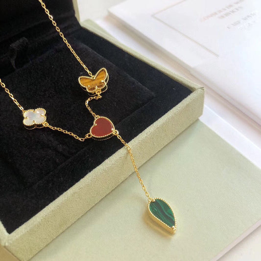 [⭐Clover Jewelry]LUCKY SPRING 4 MOTIFS ROSE GOLD NECKLACE