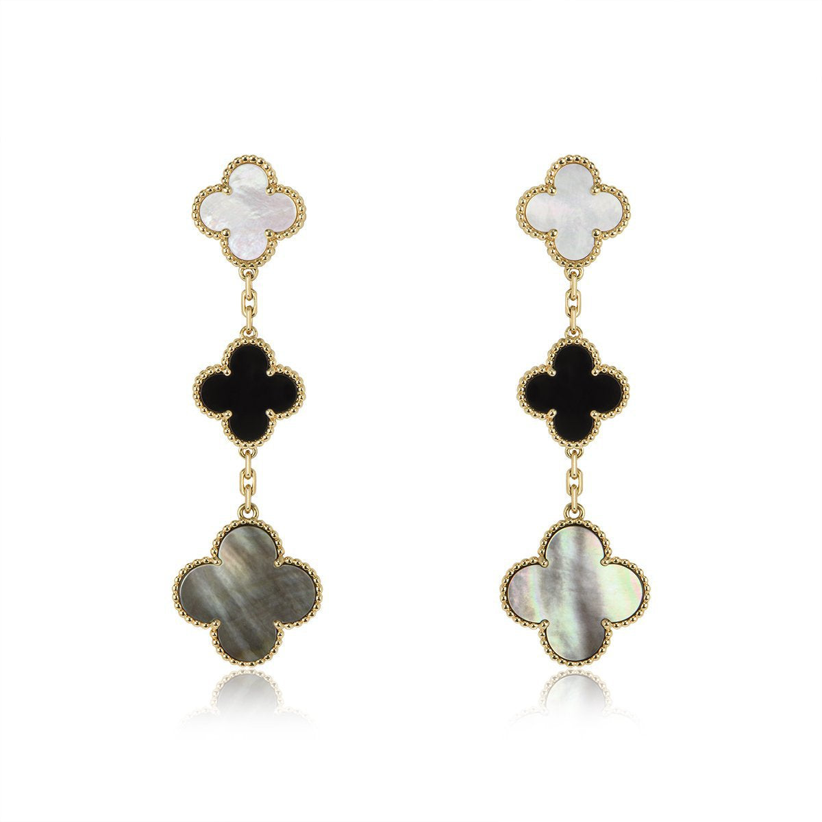 [⭐Clover Jewelry]CLOVER EARRINGS GOLD ONYX MOP 3 MOTIF