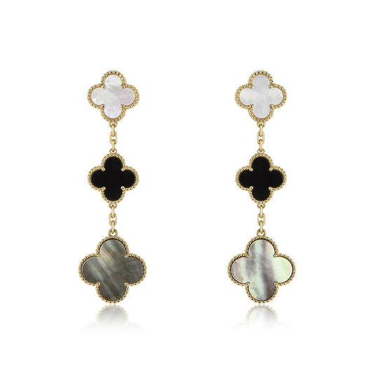 [⭐Clover Jewelry]CLOVER EARRINGS GOLD ONYX MOP 3 MOTIF