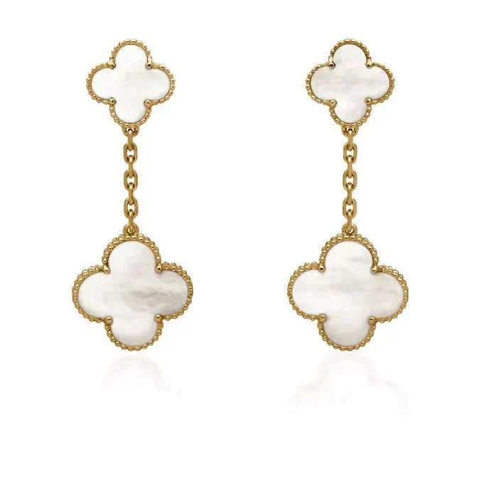 [⭐Clover Jewelry]CLOVER 2 MOTIF WHITE MOP EARRINGS