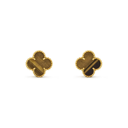 [⭐Clover Jewelry]CLOVER MEDIUM 1 MOTIFS TIGER EYE EARRINGS