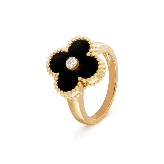 [⭐Clover Jewelry]CLOVER ONYX RING GOLD DIAMOND