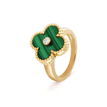 [⭐Clover Jewelry]CLOVER MALACHITE RING GOLD DIAMOND