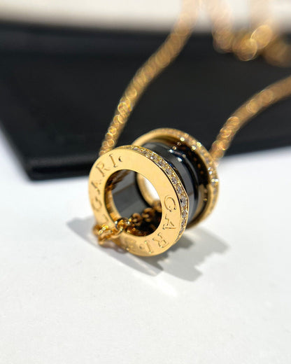 [⭐Clover Jewelry]ZERO 1 BLACK CERAMIC DIAMOND PINK GOLD NECKLACE