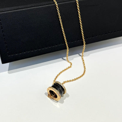 [⭐Clover Jewelry]ZERO 1 BLACK CERAMIC DIAMOND PINK GOLD NECKLACE